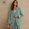 AEL Vintage Casual Blazer Women Cotton Blue Pink Double Breasted Notched Neck Spring Autumn Streetwear Women's Clothing