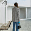 AEL Women Notched Neck Blazer Plaid Coat Suits Office Female Spring Casual Double-Breasted Ladies Jacket