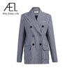 AEL Women Notched Neck Blazer Plaid Coat Suits Office Female Spring Casual Double-Breasted Ladies Jacket