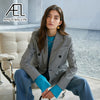 AEL Women Notched Neck Blazer Plaid Coat Suits Office Female Spring Casual Double-Breasted Ladies Jacket