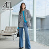 AEL Women Notched Neck Blazer Plaid Coat Suits Office Female Spring Casual Double-Breasted Ladies Jacket