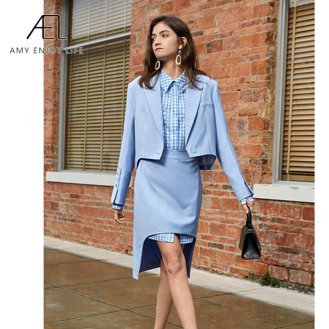 AEL office clothes spring women skirt suits elegant office lady blazer and skirt set formal wear two piece skirt set uniform