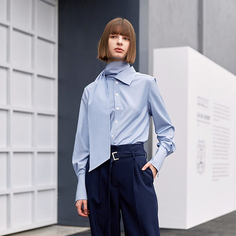 AEL spring women dusty blue shirt long sleeve women street wear 2023 ladies tops and blouse preppy