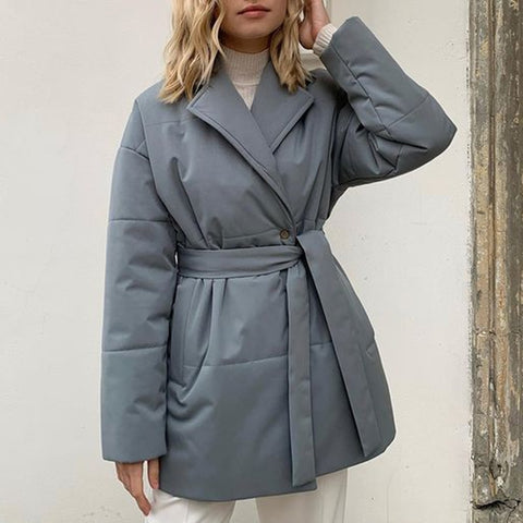 AGong Loose Single Breasted Blazers Women Notched Tie Belt Jackets Women Elegant Pockets Long Sleeve Suits Female Ladies