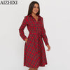 AIZHIXI Women's Classic Scottish Plaid Dress Spring Autumn Long Sleeve Belt Casual Turn-down Collar Button Shirt Dresses Vestido