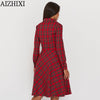 AIZHIXI Women's Classic Scottish Plaid Dress Spring Autumn Long Sleeve Belt Casual Turn-down Collar Button Shirt Dresses Vestido