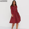 AIZHIXI Women's Classic Scottish Plaid Dress Spring Autumn Long Sleeve Belt Casual Turn-down Collar Button Shirt Dresses Vestido