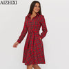 AIZHIXI Women's Classic Scottish Plaid Dress Spring Autumn Long Sleeve Belt Casual Turn-down Collar Button Shirt Dresses Vestido