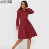 AIZHIXI Women's Classic Scottish Plaid Dress Spring Autumn Long Sleeve Belt Casual Turn-down Collar Button Shirt Dresses Vestido