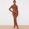 AJAR LILIC 2022 Printed dress feminine perspective net gauze round neck long sleeve long dress