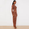 AJAR LILIC 2022 Printed dress feminine perspective net gauze round neck long sleeve long dress
