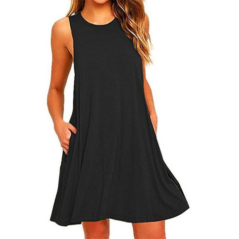 AKENA Summer Dress Women Plus Szie Dress Sleeveless Style Short Beach Dress Sundress Casual Shift Dresses Vestidos