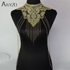 Fashion Festival Wear Lace Tassel Crop Tops Women Hollow Out Metal Chain Nightclub Party Burning Wild Tank Tops