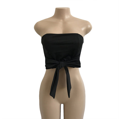 Sexy Beach Off Shoulder Strapless Tank Tops 2022 Pink Bow Tie Casual Cute Summer Female Short Crop Tops Camis Feminino