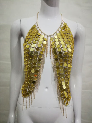 Sparkly Acrylic Sequin Tassel Chain Tank Top 2022 New Women Summer Sexy Nightclub Dance Party Burning Outfits Pearl Tops