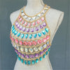 Women Colorful Acrylic Crystal Festival Tank Tops Beach Sparkly Crazy Gem Sequins O Neck Nightclub Party Camis Crop Top