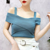 2022 Summer Ladies Knitted Tank Tops Cross Chest Pullovers Women Summer Solid Casual Knitting Sling Tops