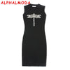 New Arrived Beaded Dragonfly Graceful Knitted Tank Dress Sleeveless Pullovers Bodycon Mini Bottom Dress