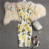 ALPHALMODA Stretchy Tank Dress Summer Elegant Single Breasted Floral Printed Ladies Slim Cotton Dress