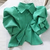 ALPHALMODA Vintage Puff Sleeve Blouse Turn Down Collar Single Breasted Women Stylish Blouse Shirt