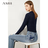 AMII Minimalism Autumn Women's Jeans High Waist Ripped Jeans Causal Cotton Ankel-length Jeans For Women 12040711