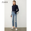 AMII Minimalism Autumn Women's Jeans High Waist Ripped Jeans Causal Cotton Ankel-length Jeans For Women 12040711