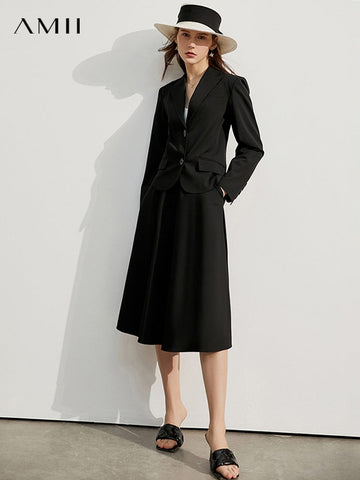 AMII Minimalism Skirt Suit For Women Office Lady High Waist Skirts Blazer Suit Short Jacket Women's Blazer Set 12140047