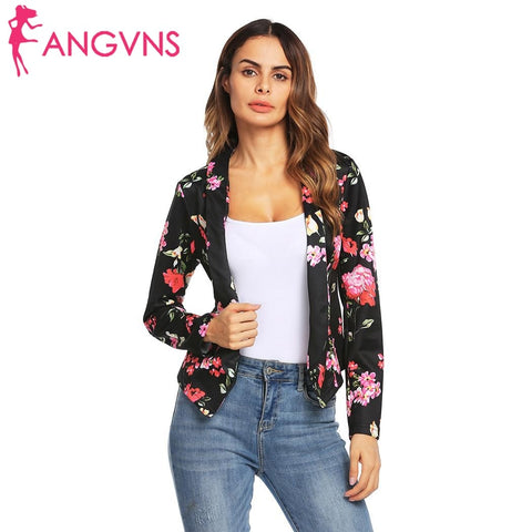 Women Floral Blazer Autumn Long Sleeve Lapel Floral Front Open Stitch Slim Office Lady Short Female Blazer Outerwear