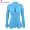 Women's Lapel Blazer Autumn Notch Ruffles Hem Elegant Office Lady Slim Blazer Solid One Button Fit Feminino Black Blazer