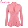 Women's Lapel Blazer Autumn Notch Ruffles Hem Elegant Office Lady Slim Blazer Solid One Button Fit Feminino Black Blazer