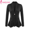 Women's Lapel Blazer Autumn Notch Ruffles Hem Elegant Office Lady Slim Blazer Solid One Button Fit Feminino Black Blazer