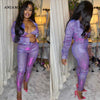 ANJAMANOR Bling Sexy 2 Piece Set Women Club Outfits Jacket and Pants Glitter Two Piece Matching Sets Spring 2023 D21-AI15