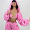 ANJAMANOR Fuzzy Pink Sexy 3 Peice Set Women Clothes 2023 Streetwear Rave Festival Club Wear Trendy Outfits Matching Sets D58EI51