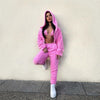 ANJAMANOR Fuzzy Pink Sexy 3 Peice Set Women Clothes 2023 Streetwear Rave Festival Club Wear Trendy Outfits Matching Sets D58EI51