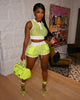 ANJAMANOR Neon Fishnet Mesh Sexy Two Piece Sets Womens Outifits Summer 2023 Sports Crop Top and Shorts  Items D89-CD22