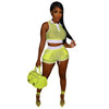 ANJAMANOR Neon Fishnet Mesh Sexy Two Piece Sets Womens Outifits Summer 2023 Sports Crop Top and Shorts  Items D89-CD22