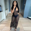 ANJAMANOR Sexy One Shoulder Hollow Fishnet Mesh Maxi Dress Birthday Party Club Outfits See Through Bodycon Long Dresses D85-AH17
