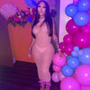 ANJAMANOR Sexy One Shoulder Hollow Fishnet Mesh Maxi Dress Birthday Party Club Outfits See Through Bodycon Long Dresses D85-AH17