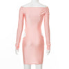 ANJAMANOR Sexy Pink Birthday Dress for Women Party Night Club Wear Cutout Long Sleeve Bandage Bodycon Mini Dress D85-CG22