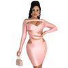 ANJAMANOR Sexy Pink Birthday Dress for Women Party Night Club Wear Cutout Long Sleeve Bandage Bodycon Mini Dress D85-CG22