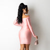 ANJAMANOR Sexy Pink Birthday Dress for Women Party Night Club Wear Cutout Long Sleeve Bandage Bodycon Mini Dress D85-CG22