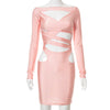 ANJAMANOR Sexy Pink Birthday Dress for Women Party Night Club Wear Cutout Long Sleeve Bandage Bodycon Mini Dress D85-CG22