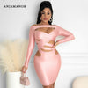 ANJAMANOR Sexy Pink Birthday Dress for Women Party Night Club Wear Cutout Long Sleeve Bandage Bodycon Mini Dress D85-CG22
