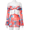 ANJAMANOR Sheer Mesh Bodycon Dress Sexy Summer Beach Vacation Outfits Transparent Cut Out Long Sleeve Mini Dress D85-BD10