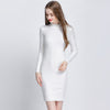 Winter Women Bodycon Knitted Dress O-Neck Long Sleeve Stretchy Sweater Dress Elegant Slim Warm Basic Pullover Knitwear
