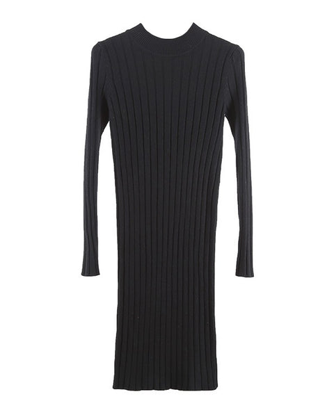 Winter Women Bodycon Knitted Dress O-Neck Long Sleeve Stretchy Sweater Dress Elegant Slim Warm Basic Pullover Knitwear