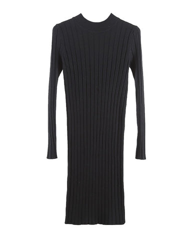 Winter Women Bodycon Knitted Dress O-Neck Long Sleeve Stretchy Sweater Dress Elegant Slim Warm Basic Pullover Knitwear