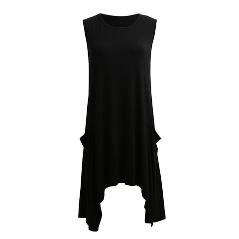 Women Summer T-shirt Dress Sleeveless Pocket Tunic Tank Top Asymmetrical Hem Casual Dress Oversized Swing Sundress Female
