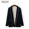 Fashion Velvet Blazers Jacket Long Sleeve Notched Cardigan Velour Suits Coat Trendy Women Autumn Two Pocket Outwear Tops