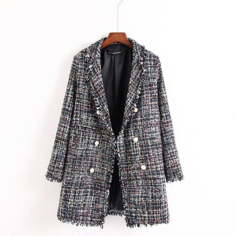 New Spring Women Plaid Blazer Autumn New Pearl Buttons Tweed jacket Causal Feminino Women Blazers Jackets LZ603